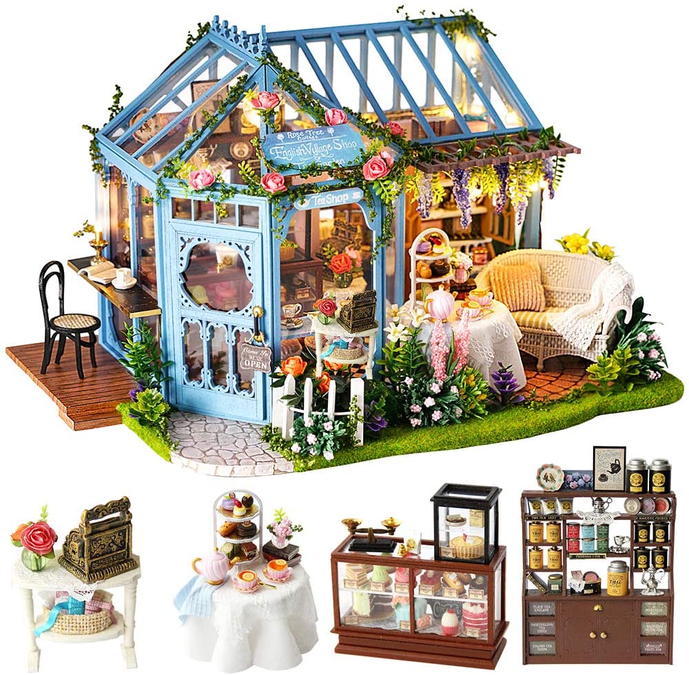 Dollhouse Miniature with Furniture Kit Plus Dust Proof and Music Movement - Rosa Garden Tea Main image