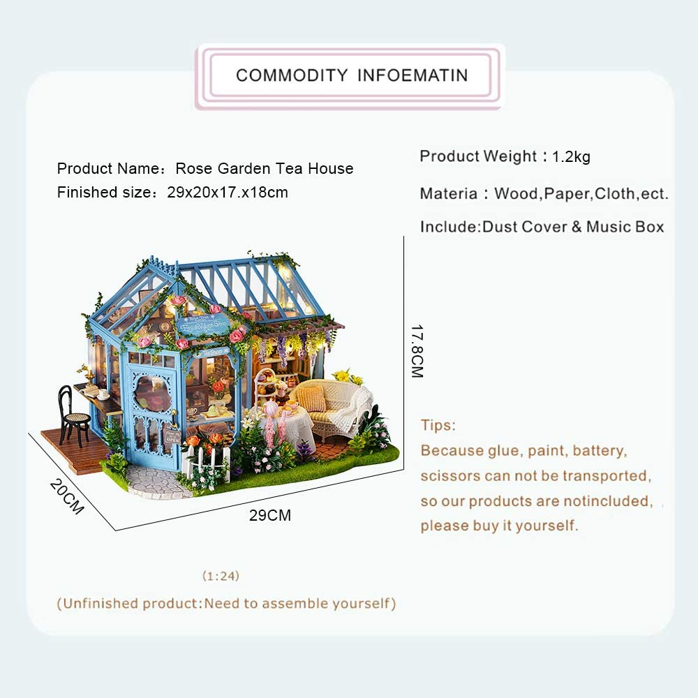 Dollhouse Miniature with Furniture Kit Plus Dust Proof and Music Movement - Rosa Garden Tea Secondary image