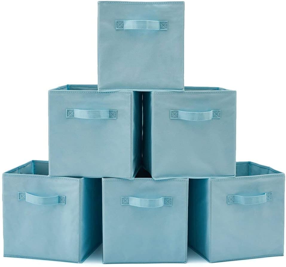 Pack of 6 Foldable Fabric Basket Bin Storage Cube for Nursery, Office and Home Decor (Baby Blue) Main image