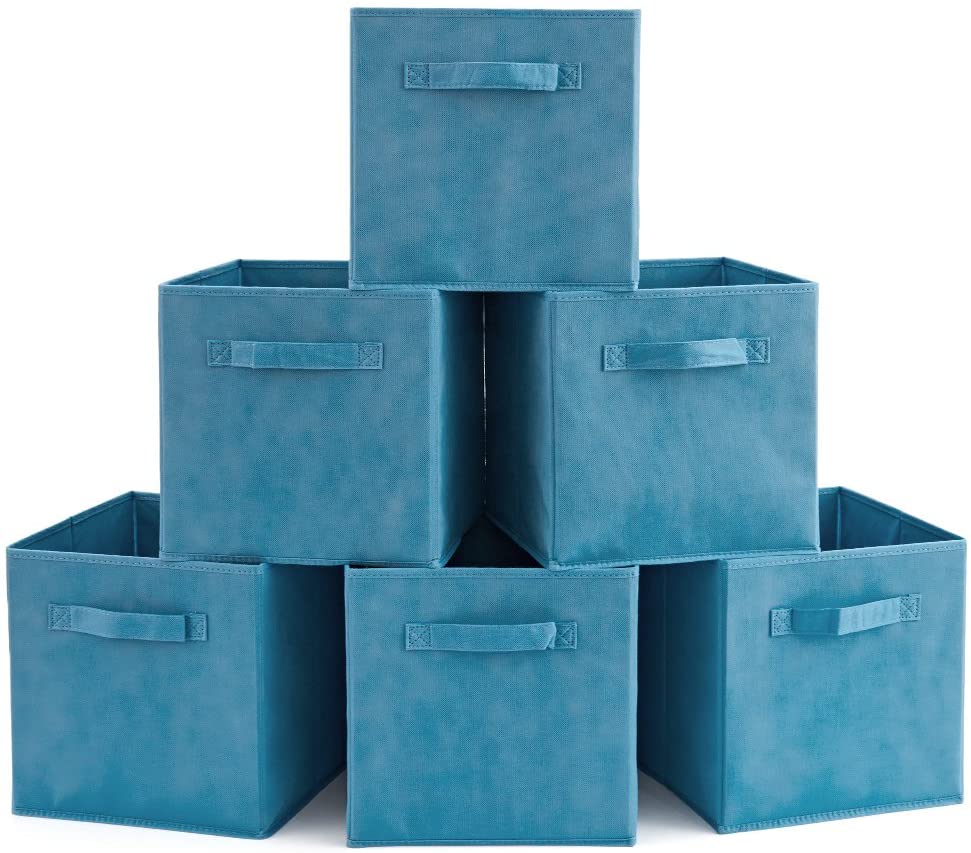 Pack of 6 Foldable Fabric Basket Bin,  Collapsible Storage Cube for Nursery, Office, Home Decor, Shelf Cabinet, Cube Organizers (Niagra Blue) Main image