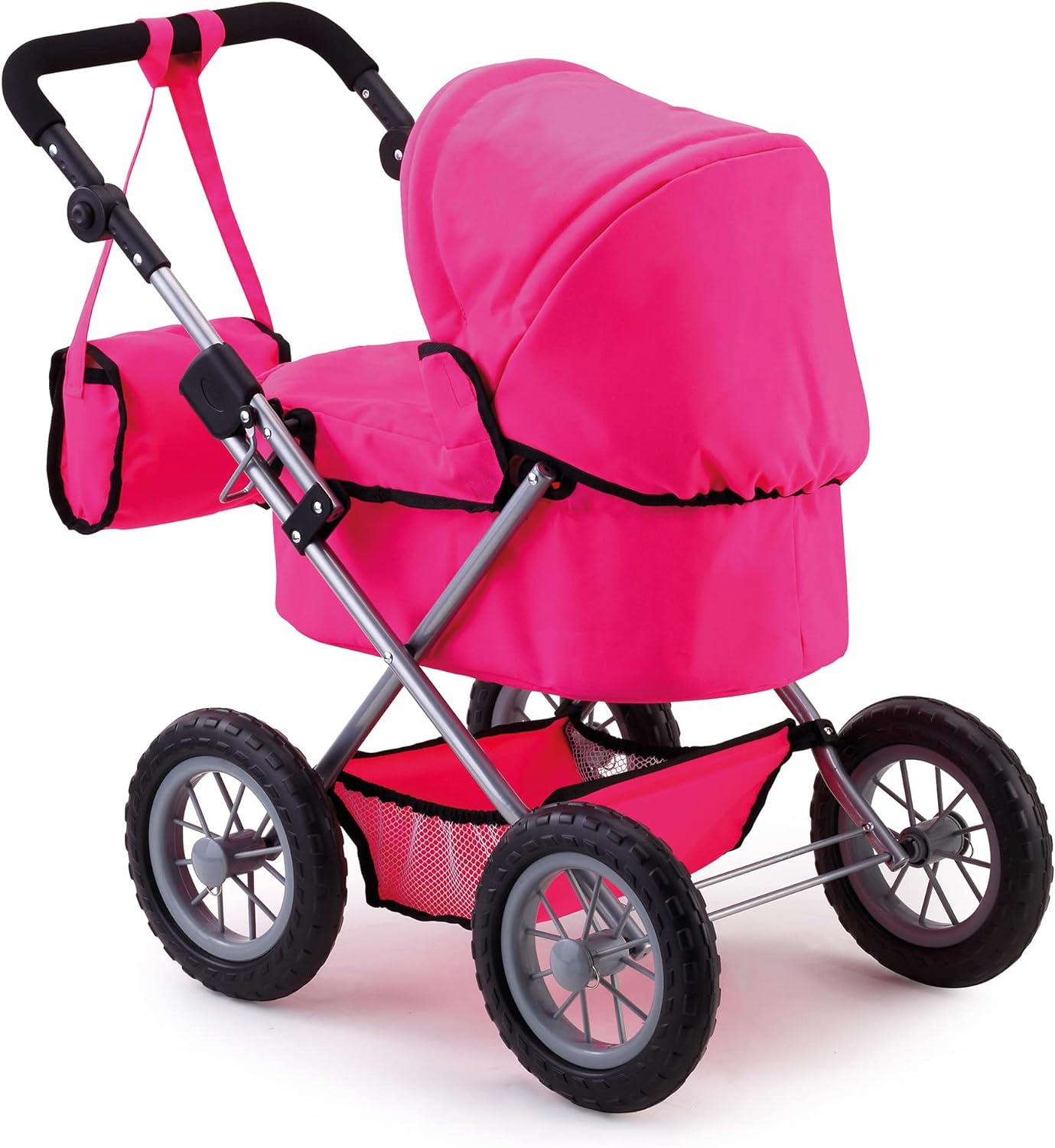 Foldable Dolls Pram with Height-Adjustable Handle and Shoulder Bag, Stable, Pink Secondary image