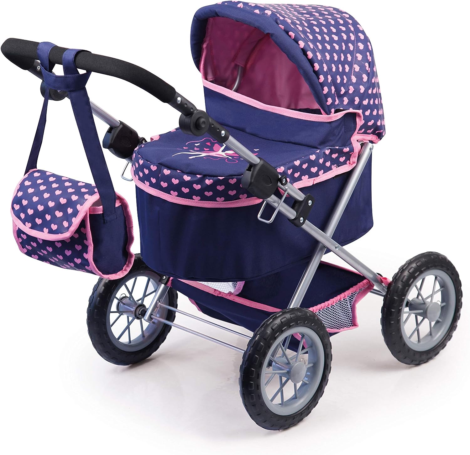 Trendy Dolls Pram, Foldable with Height-Adjustable Handle, Blue and Pink Main image