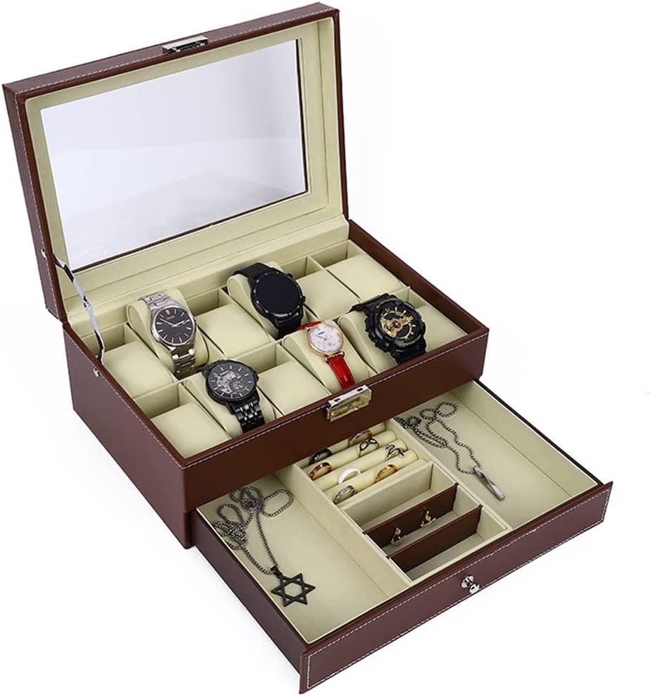 12 Slot PU Leather Lockable Watch and Jewelry Storage Boxes (Brown) Secondary image