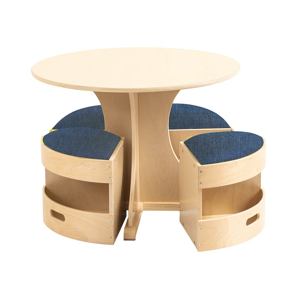 Jooyes Kids Round Wooden Table with Storage Stools Blue - Set Of 5 Main image