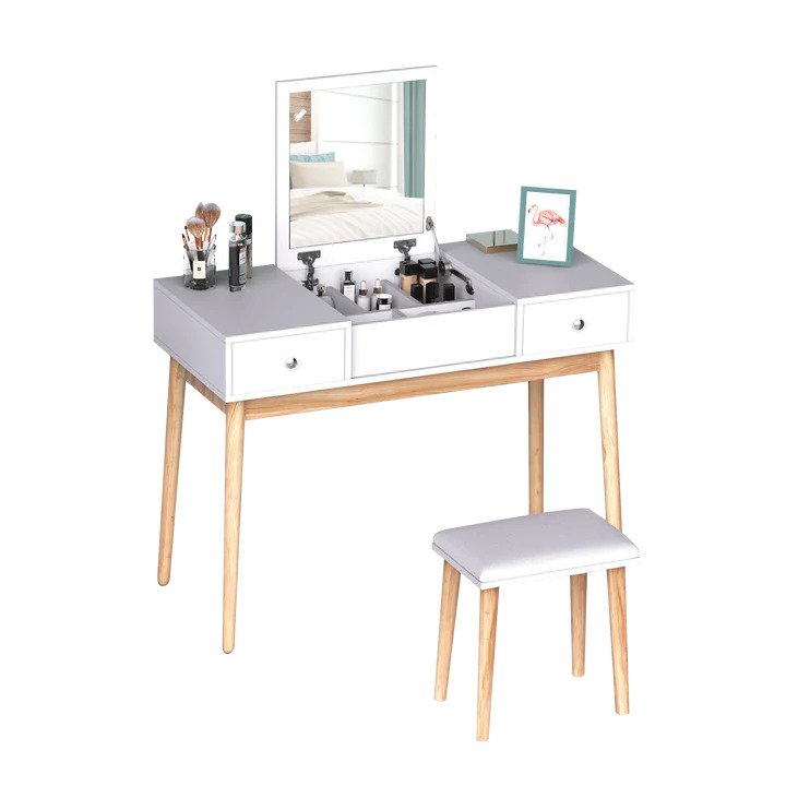 Princess White Dresser Table With Mirror, Stool And Storage Drawers Set Main image