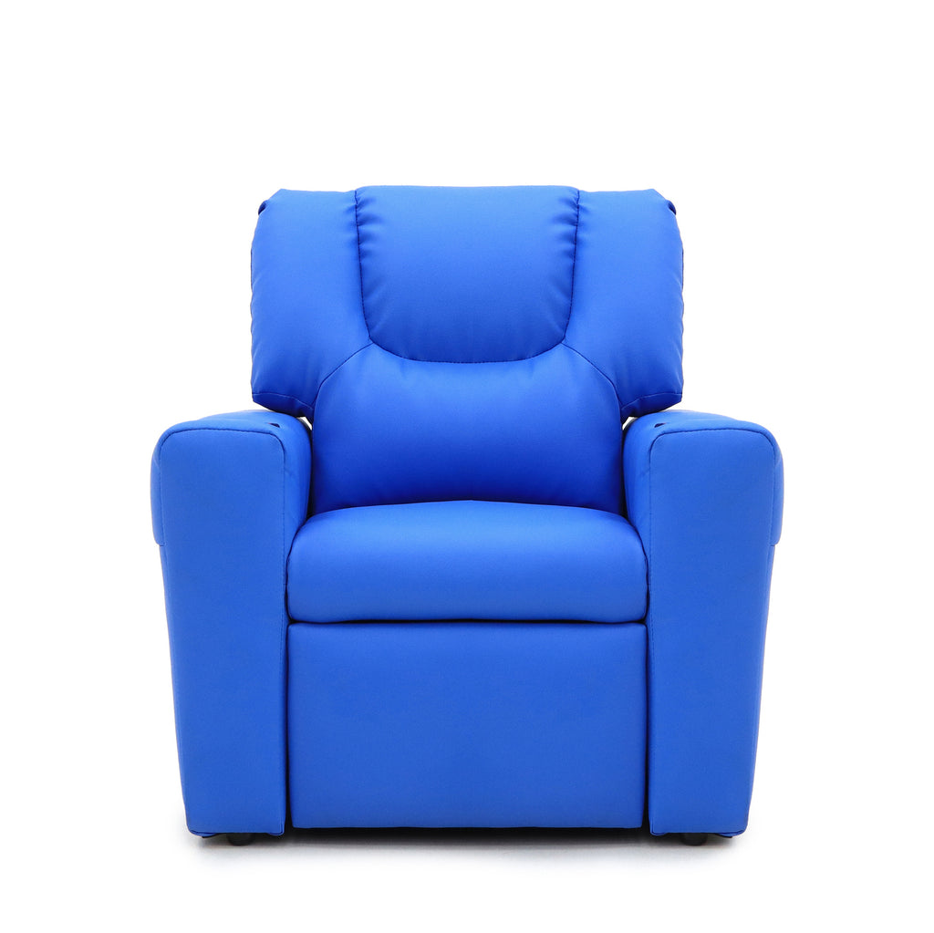 Blue Kids push back recliner chair with cup holder