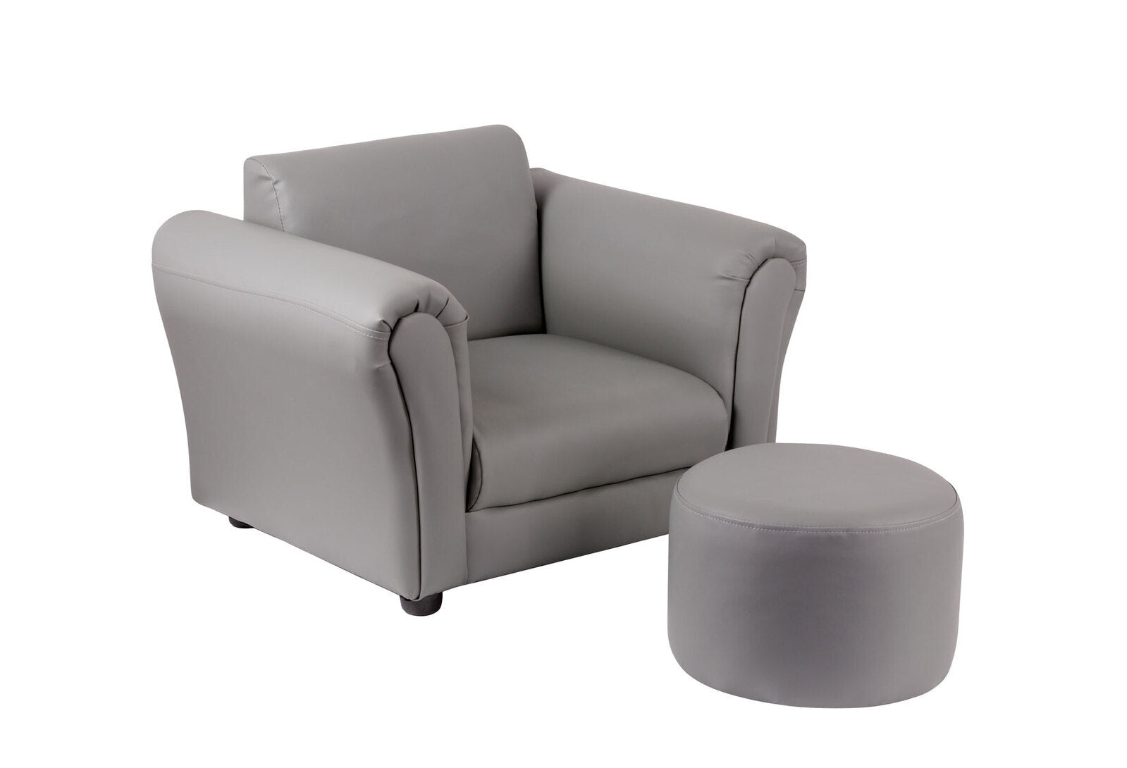 Kids Grey Couch Sofa Chair w/ Footstool in PU Leather Main image