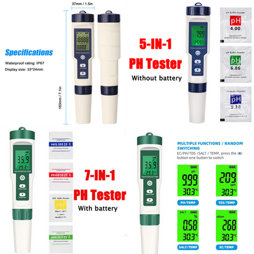 Set 7 In 1 and 5 in 1 PH Meter TDS/EC/Salt/Temp Water Quality Monitor Tester Pen Main image