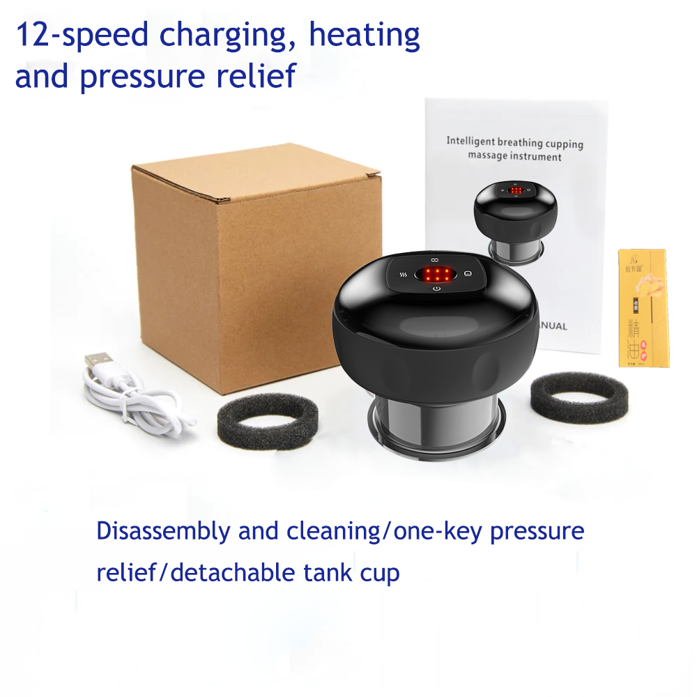 12 levels Electric Cupping Therapy Smart Scraping Massager Red Light Heating Body Slimming Black Main image