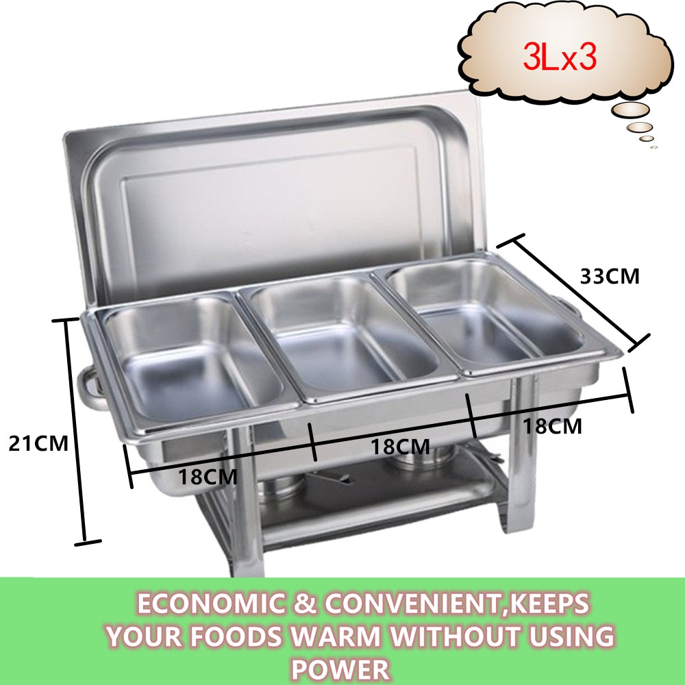 9L Chafing Dish Set Buffet Pan Bain Marie Bow Stainless Steel Food Warmer(3*3L) Main image