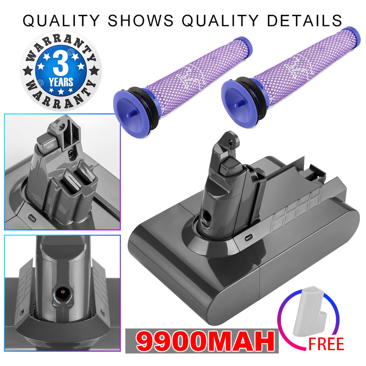 9900MAH For Dyson V6 Battery SV03 SV04 SV09 DC58 DC59 DC61 DC62 DC74 v6 Animal Secondary image