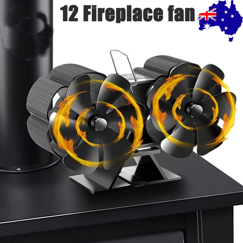 12Blade Fan Heat Self-Powered Wood Stove Top Burner Fireplace Silent Eco Heater Main image