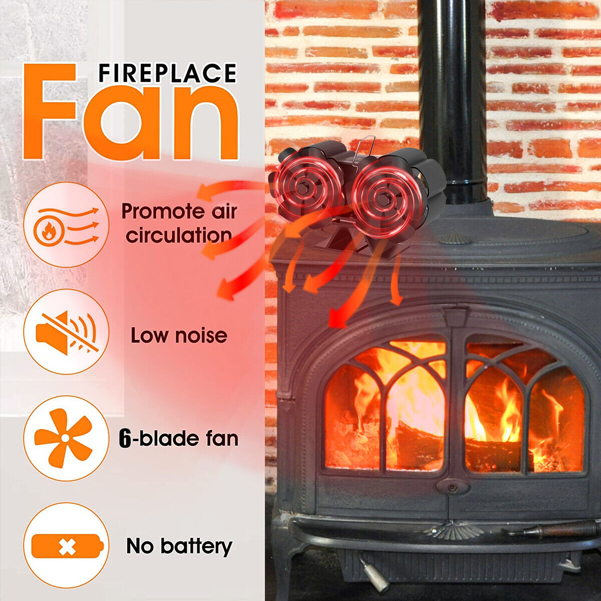 12Blade Fan Heat Self-Powered Wood Stove Top Burner Fireplace Silent Eco Heater Secondary image
