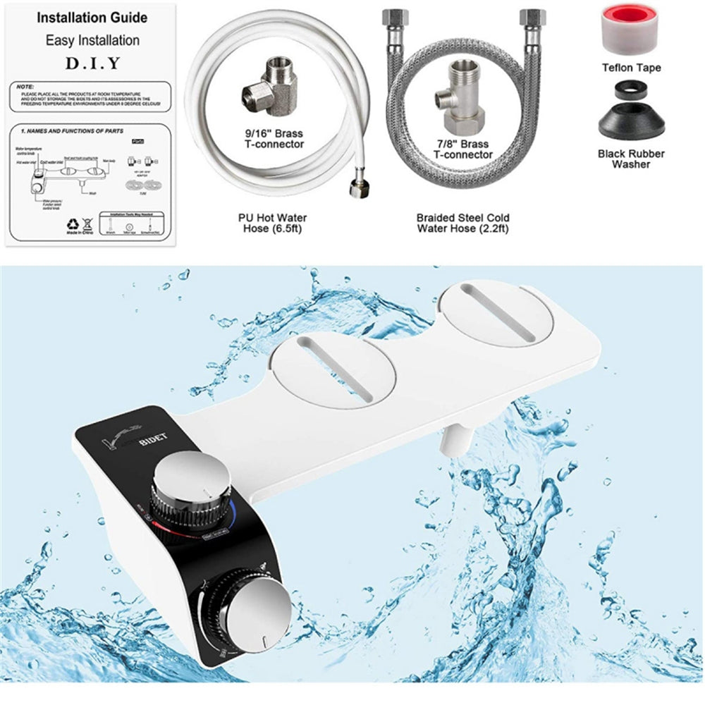 Bidet Toilet Seat Dual Nozzles Self-Cleaning Wash Hot Cold Mixer Water Sprayer Main image