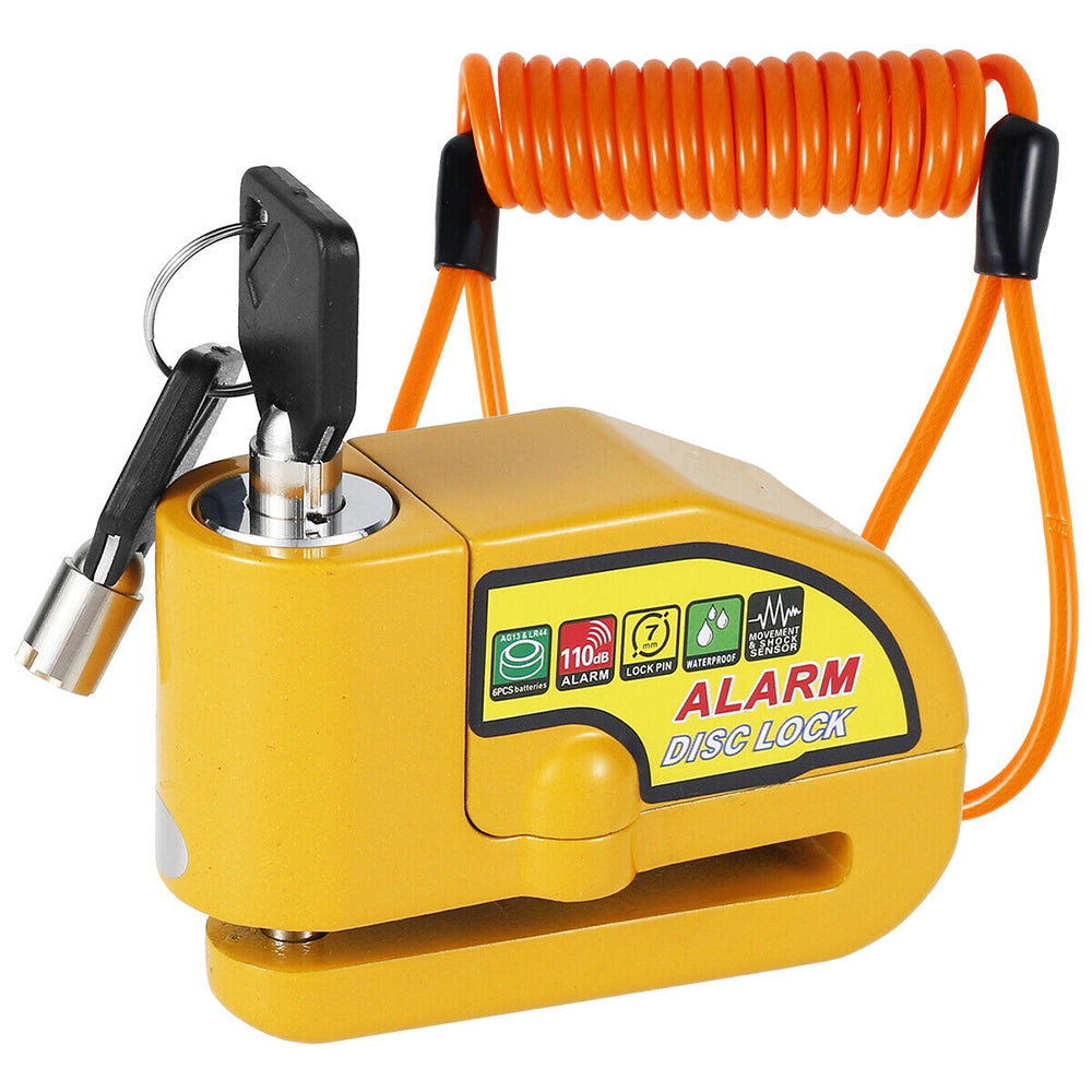 Motorcycle Alarm Disc Lock Electric Rotor Lock Motor Bicycle Bike Brake Security Yellow Main image