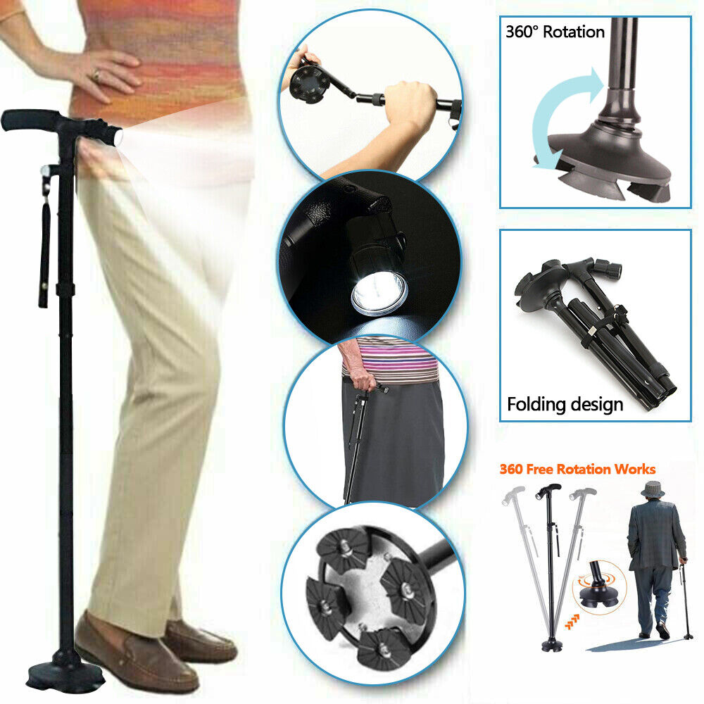 Walking Stick Cane Folding Handle Adjustable fixed LED Light Aid Holder Lighting Main image