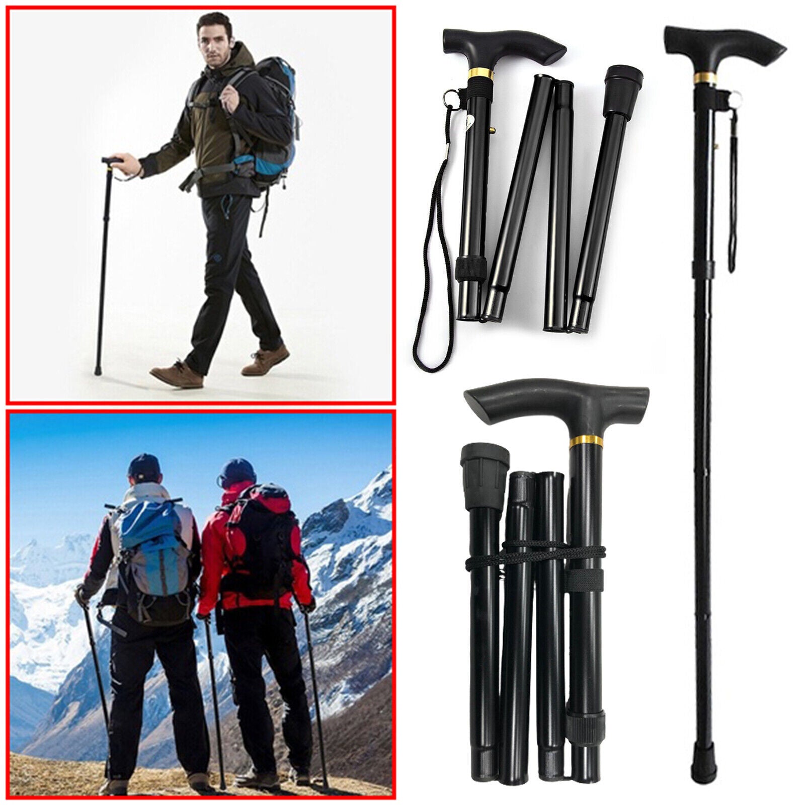 Adjustable Walking Stick Travel Retractable Hiking Folding Cane Metal Pole Main image