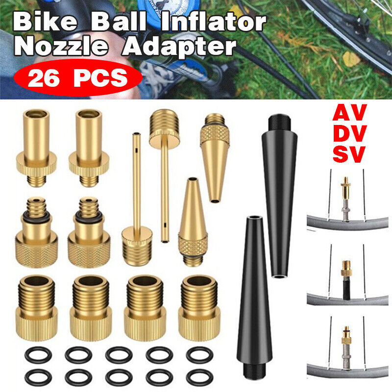 26pc Bike Ball Inflator Nozzle Adapter Air Pump Valve Needle Presta Schrader Kit Main image