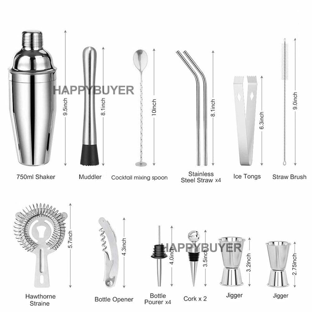 20Pcs Cocktail Shaker Set 750ml Martini Strainer Bartender Kit Bar Spirits Maker Secondary image
