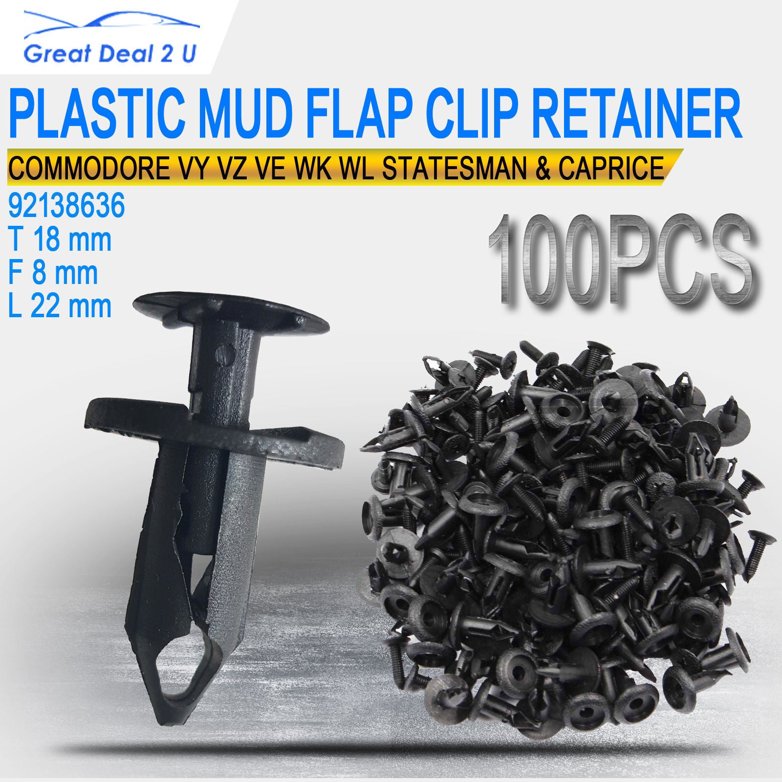 100 Fits Holden Commodore VE VF Bumper Plastic Trim Clip Push Retainer Fastener Main image