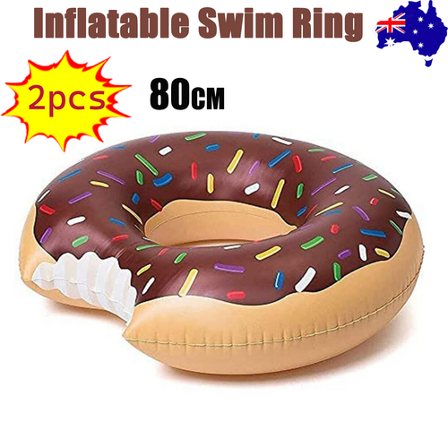 2pcs Coffee Inflatable Giant Donut Raft Swim Ring Float Swimming Pool Beach Lounge Pink Coff 80CM Main image