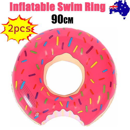 2pcs Pink Inflatable Giant Donut Raft Swim Ring Float Swimming Pool Beach Lounge Pink Coff 90CM Main image