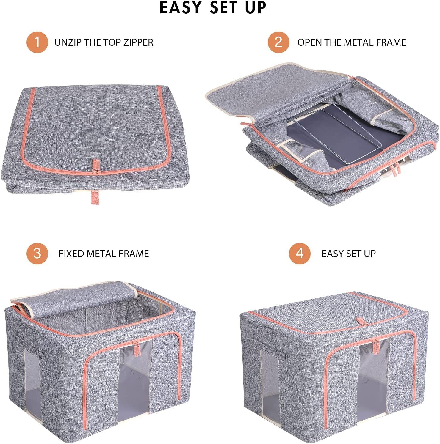 Foldable Storage Box Crushed Steel Frame Clothes Quilt Toys Organizer 100L Random color Secondary image