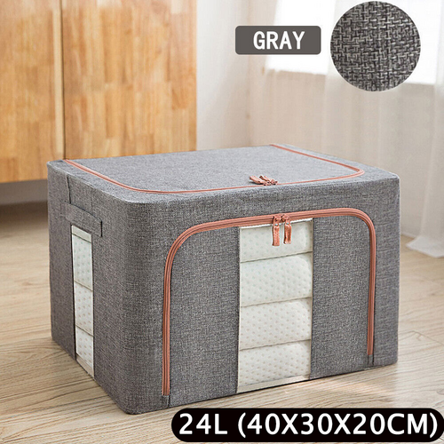 Foldable Storage Box Crushed Steel Frame Clothes Quilt Toys Organizer 24L Main image