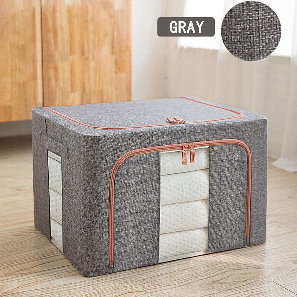 Foldable Storage Box Crushed Steel Frame Clothes Quilt Toys Organizer 60L  Random color Main image
