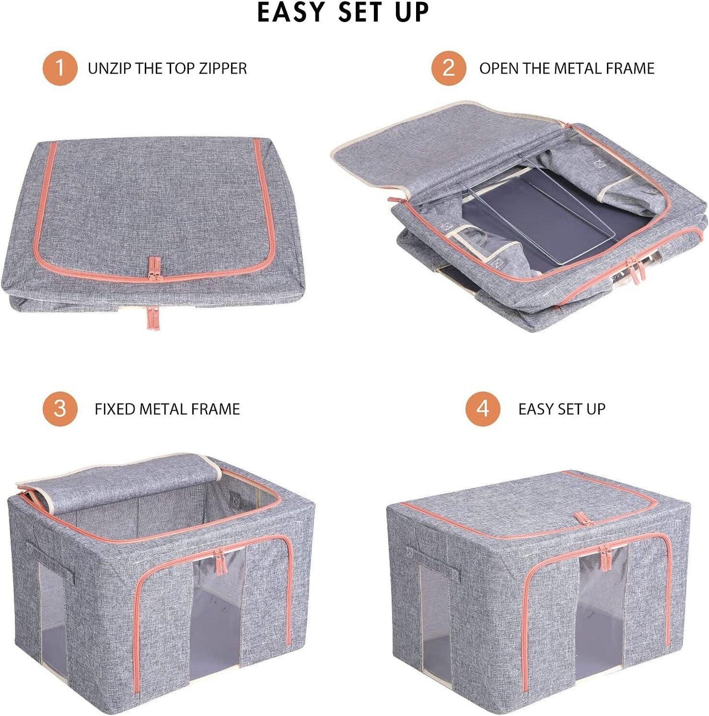 Foldable Storage Box Crushed Steel Frame Clothes Quilt Toys Organizer 60L  Random color