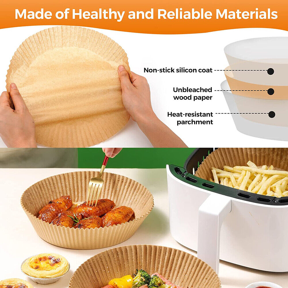 50PCS Round Brown Box Air Fryer Disposable Paper Liner Non-Stick Pan Parchment Baking Paper Secondary image