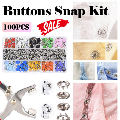 100Pcs Metal Sewing Buttons Press Stud Snap Fastener Kit Plier Snap On Tool DIY Main image