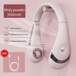 Pink 5000mAh Mini Neck Fan Bladeless Foldable Portable Quiet Rechargeable 360degree Cooler Main image