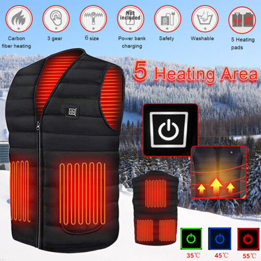 S Electric Vest Heated Jacket USB Thermal Warm Heat Pad Winter Body Warmer Unisex Secondary image