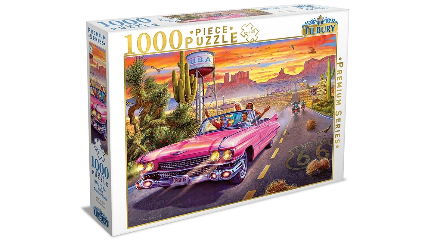 Route 66 Pink Convertible 1000 Piece Puzzle Main image