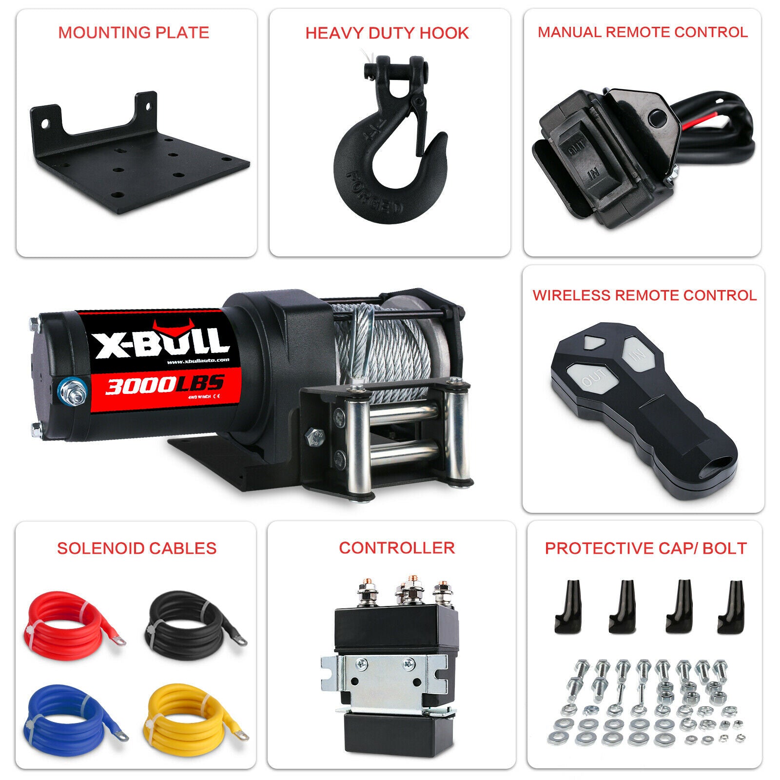 X-BULL Electric Winch 3000LBS 12V Steel Cable Wireless Remote ATV UTV 4WD BOAT 20 Units Secondary image