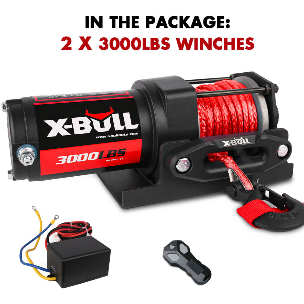X-BULL 12V Electric Winch Boat 3000LBS Synthetic Rope Wireless Remote ATV 4WD 2 Units Main image