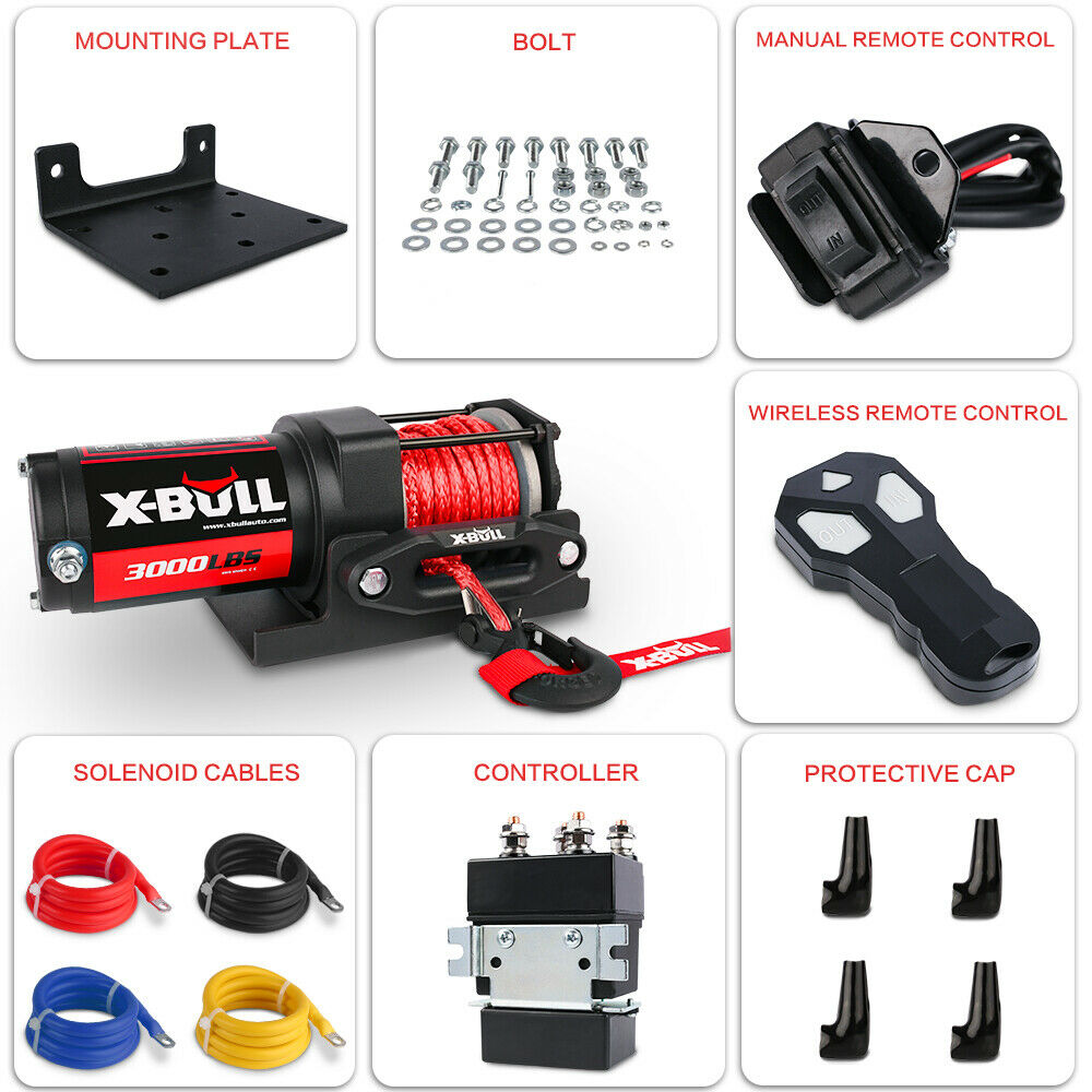 X-BULL 12V Electric Winch Boat 3000LBS Synthetic Rope Wireless Remote ATV 4WD 2 Units Secondary image