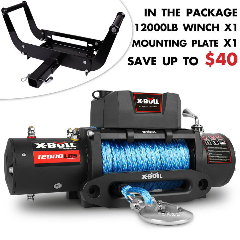 X-BULL 4x4 Electric Winch 12V 12000LBS synthetic rope 4WD Car with winch mounting plate Main image