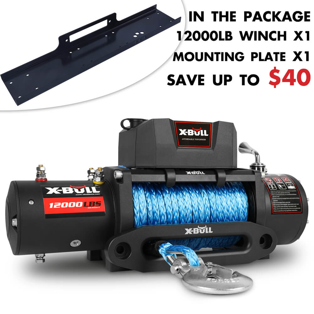 X-BULL 12000LBS Electric Winch 12V 4x4 synthetic rope 4WD Car with winch mounting plate Main image