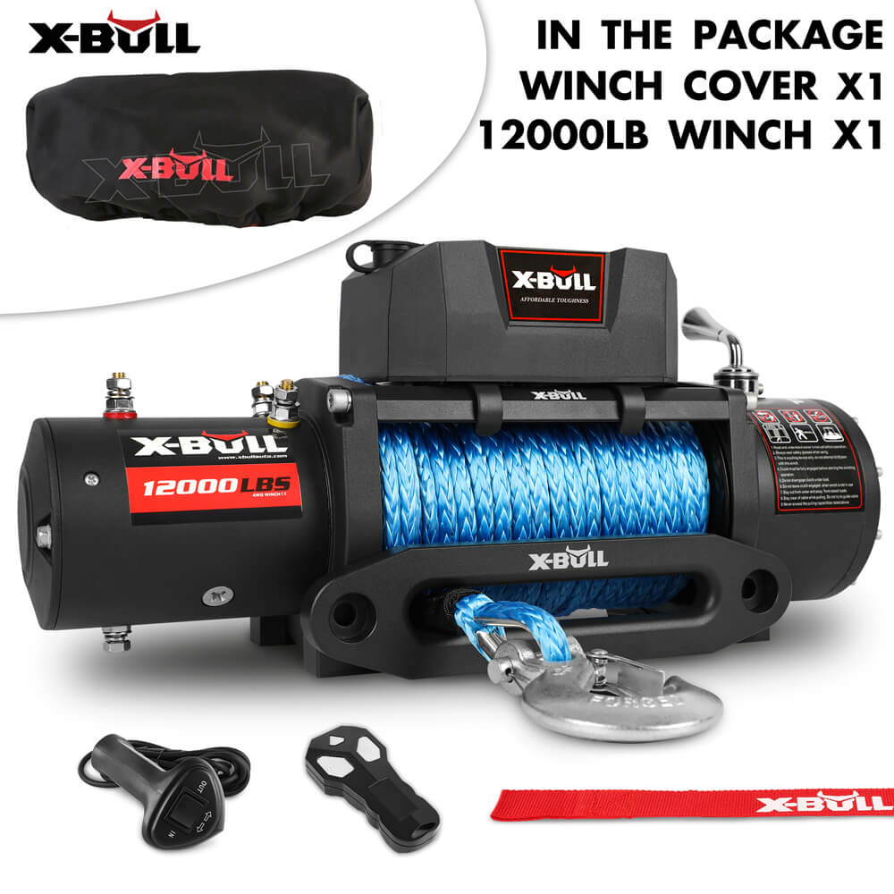 X-BULL 12V Electric Winch 12000LBS synthetic rope 4wd Jeep with winch cover Main image