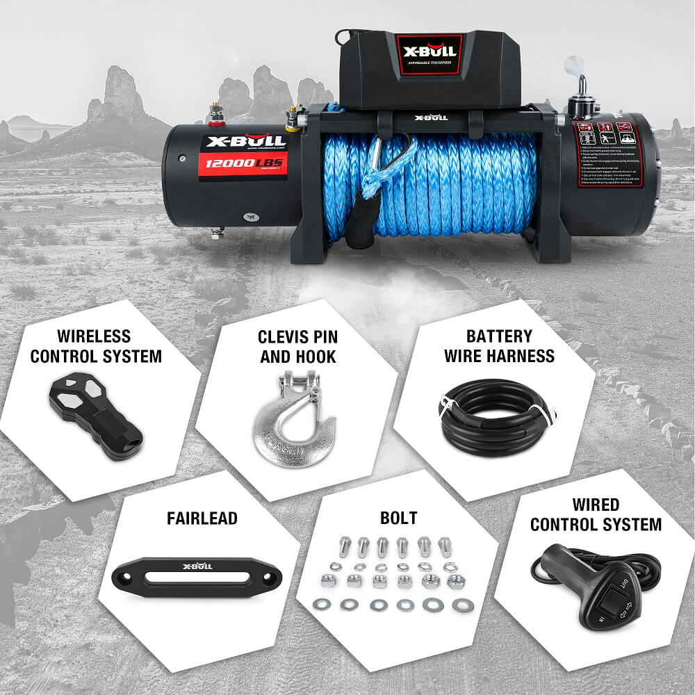 X-BULL 12V Electric Winch 12000LBS synthetic rope 4wd Jeep with winch cover Secondary image