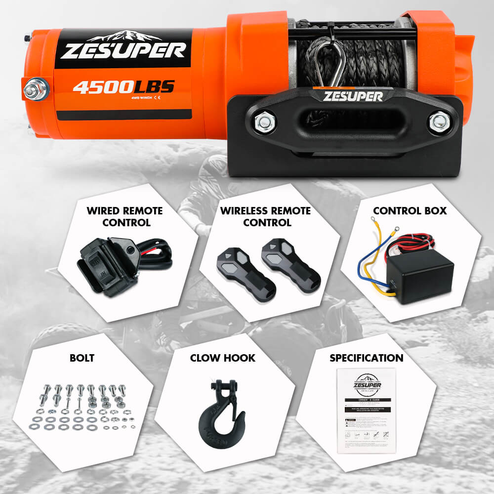 ZESUPER 12V Electric Winch 4500lb Synthetic Rope Boat Winch ATV Winch Trailer Winch 4WD Secondary image