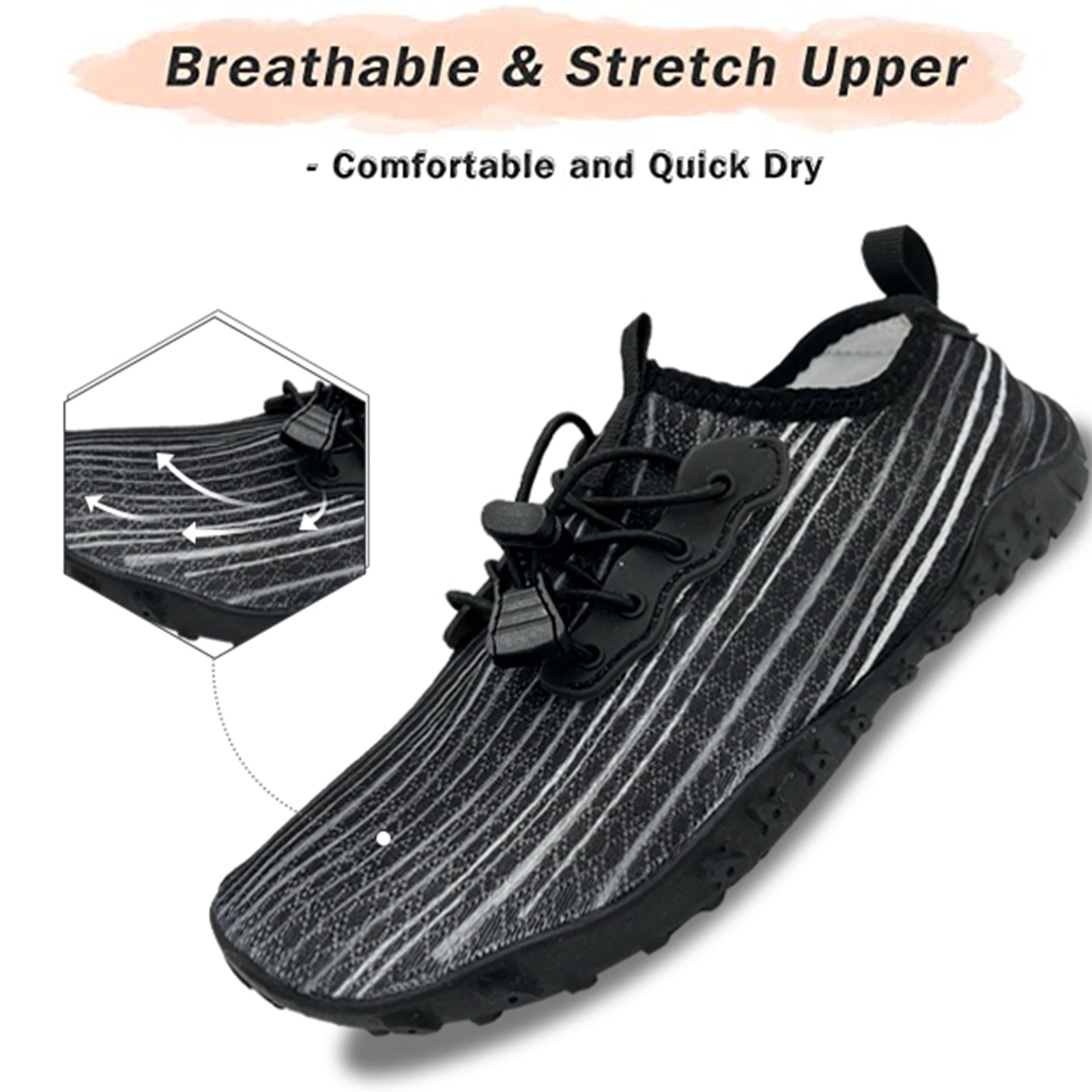Water Shoes for Men and Women Soft Breathable Slip-on Aqua Shoes Aqua Socks for Swim Beach Pool Surf Yoga (Black Size US 9) Secondary image