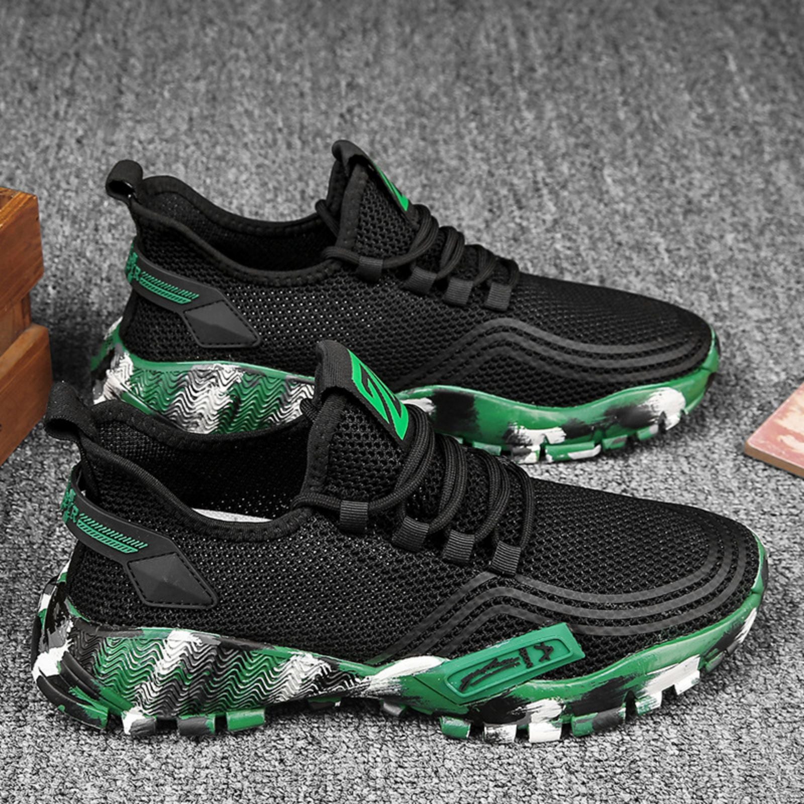 Men's Athletic Running Tennis Shoes Outdoor Sports Jogging Sneakers Walking Gym (Green US 8.5=EU 42) Main image