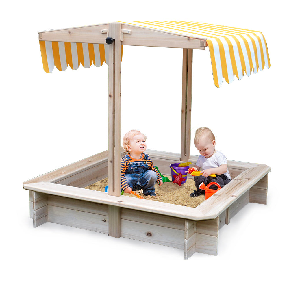 ROVO KIDS Sandpit Toy Box Canopy Wooden Outdoor Sand Pit Children Play Cover Main image