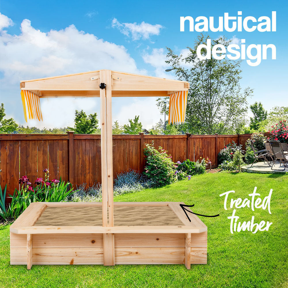 ROVO KIDS Sandpit Toy Box Canopy Wooden Outdoor Sand Pit Children Play Cover Secondary image