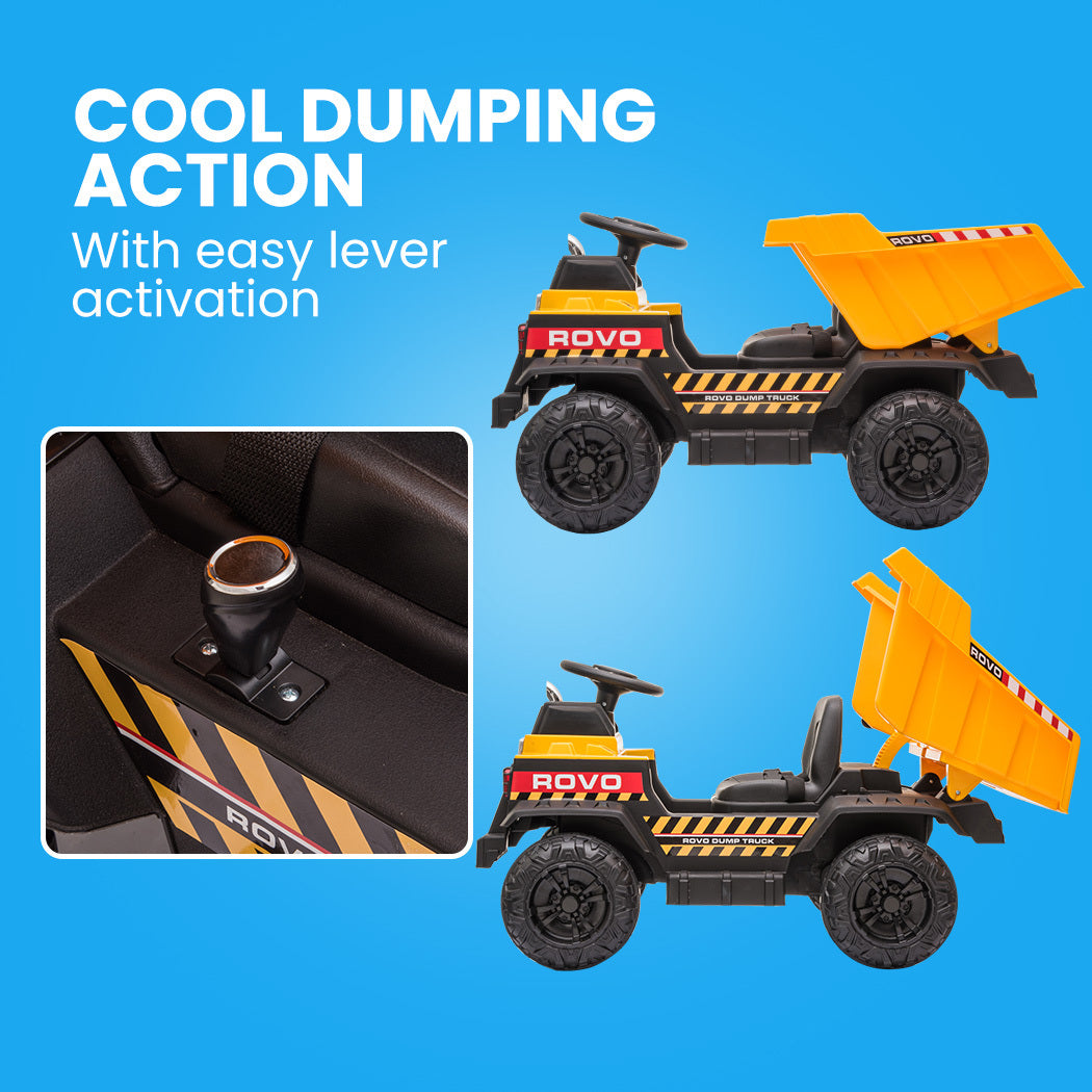 ROVO KIDS Electric Ride On Children's Toy Dump Truck with Bluetooth Music - Yellow Secondary image
