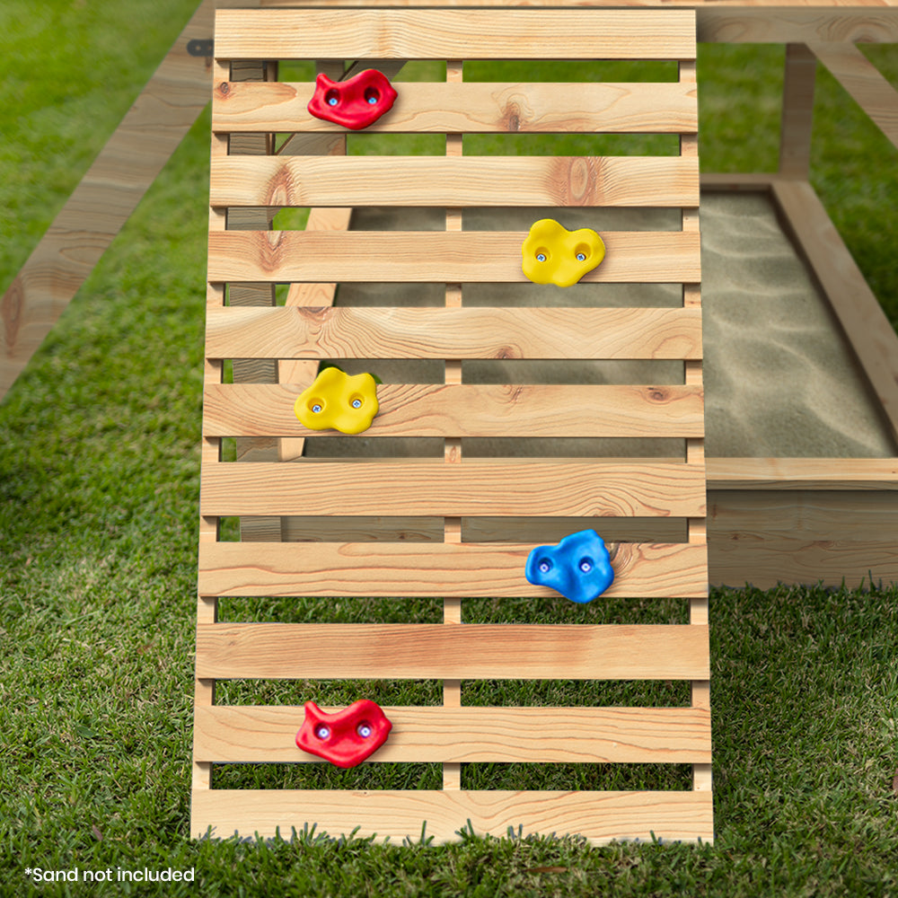 ROVO KIDS Wooden Tower Cubby House with Slide, Sandpit, Climbing Wall, Noughts & Crosses, Natural Colour Secondary image