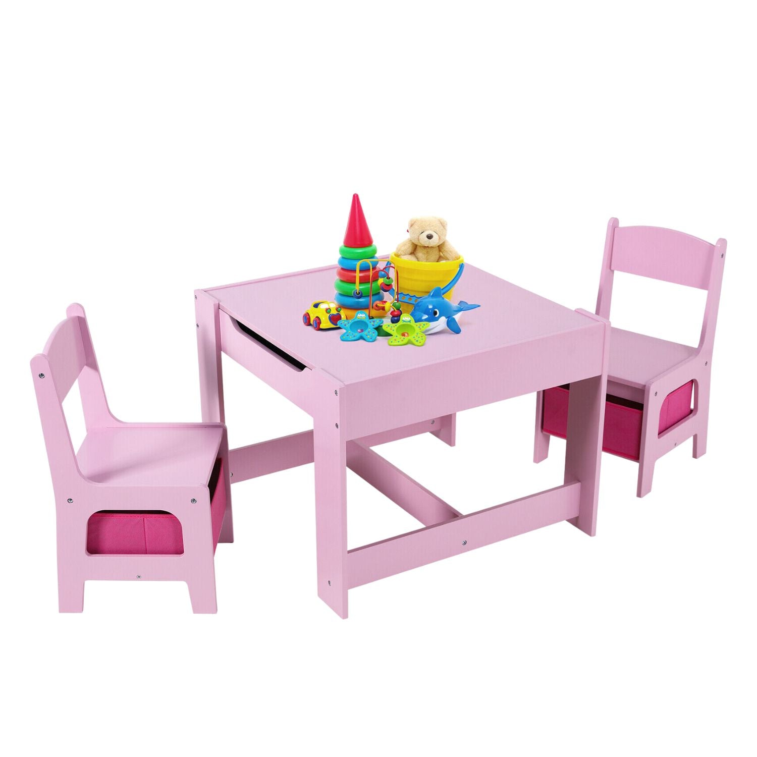 EKKIO 3PCS Kids Table and Chairs Set with Black Chalkboard (Pink) Main image